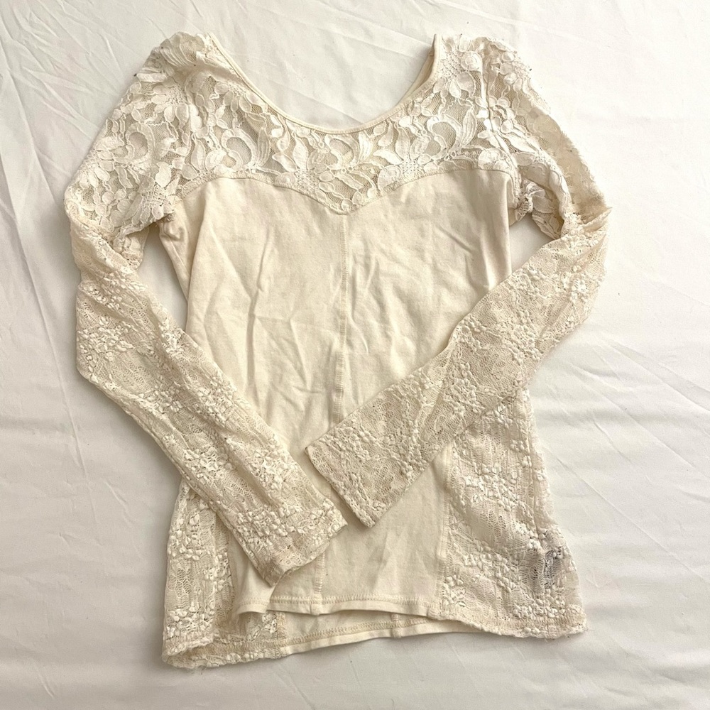 Free People White Lace Long-sleeve Shirt